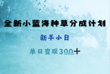 全新小蓝海种草分成计划，新手小白，单日变现3张+-大叔网创联盟