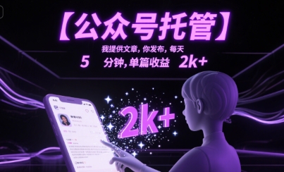 【公众号托管 】我提供文章，你发布，每天5分钟，单篇收益2k+【揭秘】-大叔网创联盟
