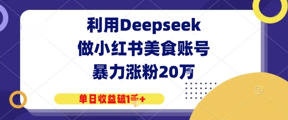 利用Deepseek做小红书美食账号，暴力涨粉20W，单日收益破1K+-大叔网创联盟