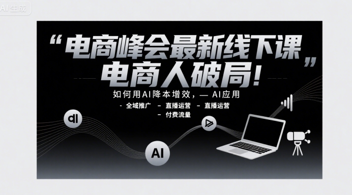 电商峰会最新线下课，电商人破局，如何用AI降本增效，AI应用-全域推广-直播运营-付费流量-大叔网创联盟