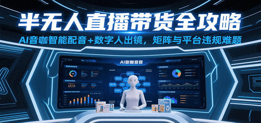 半无人直播带货全攻略：AI音咖智能配音+数字人出镜，解决账号矩阵与平台违规难题-大叔网创联盟