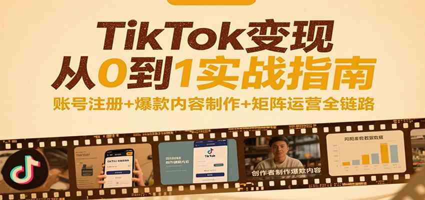 TikTok变现从0到1实战指南：账号注册+爆款内容制作+矩阵运营全链路-大叔网创联盟