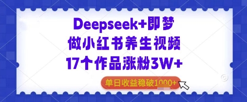Deepseek+即梦做小红书养生视频17个作品涨粉3W+单日收益几张-大叔网创联盟