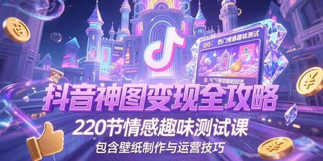 （15264期）抖音神图变现全攻略，220节情感趣味测试课，包含壁纸制作与运营技巧-大叔网创联盟