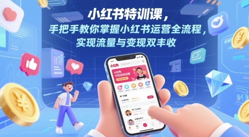 小红书特训课，手把手教你掌握小红书运营全流程，实现流量与变现双丰收-大叔网创联盟