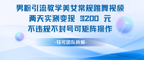 男粉引流教学美女常规跳舞视频两天实测变现1k+，不违规不封号可矩阵操作-大叔网创联盟