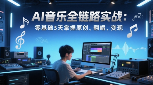AI音乐全链路实战变现课：零基础3天掌握原创、翻唱、变现-大叔网创联盟