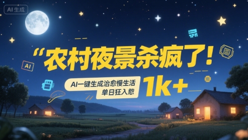 农村夜景杀疯了！AI一键生成治愈系慢生活，单日狂入1k+-大叔网创联盟