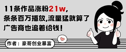 11条作品涨粉21W，条条百W播放，流量猛就算了，广告商也追着给钱-大叔网创联盟