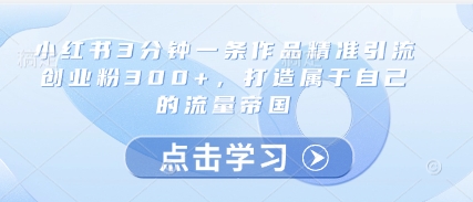 小红书3分钟一条作品精准引流创业粉300+，打造属于自己的流量帝国-大叔网创联盟