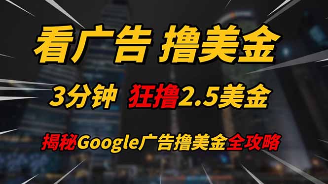 （14701期）看广告，撸美金！！3分钟赚2.5美金！！日入200美金不是梦！揭秘Google...-大叔网创联盟