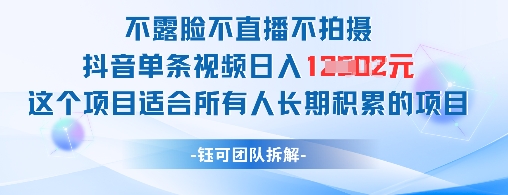 不露脸不直播不拍摄抖音单条视频日入1k+这个项目适合所有人长期积累的项目-大叔网创联盟