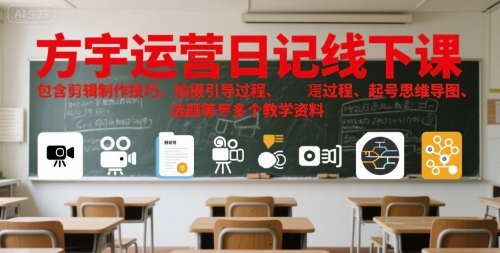 方宇运营日记线下课，包含剪辑制作技巧、拍摄引导过程、起号思维导图、选题等多个教学资料-大叔网创联盟
