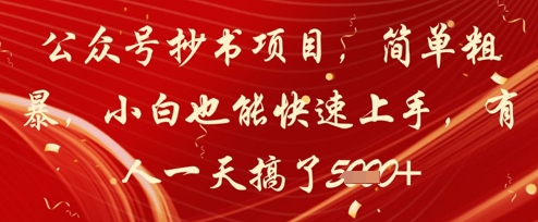公众号抄书项目，简单粗暴，小白也能快速上手，有人一天搞了1k+-大叔网创联盟