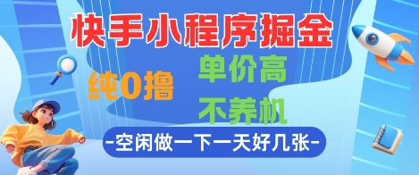 快手小程序掘金，纯0撸，单价高不养机 利用空闲时间做一做，一天好几张【揭秘】-大叔网创联盟
