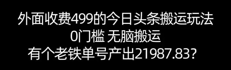 【168网创11期】单号产出21987.83？0门槛无脑搬运，外面收费499的今日头条搬运玩法！-大叔网创联盟