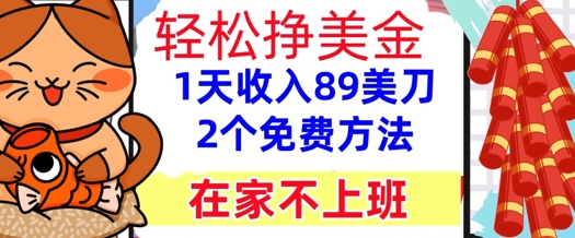 在家不上班，轻松挣美金， 1天收入89美刀，2个免费方法，懒人捡钱-大叔网创联盟
