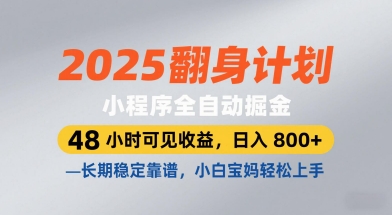 2025翻身计划，小程序全自动掘金，48小时可见收益，日入8张+，长期稳定靠谱，小白宝妈轻松上手【揭秘】-大叔网创联盟