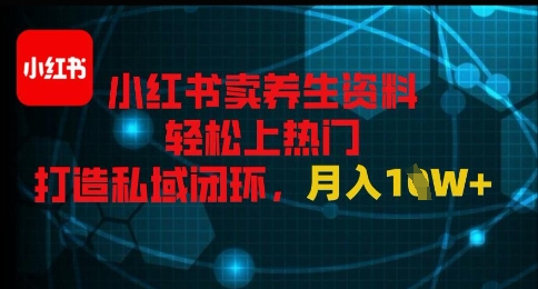 小红书卖养生资料轻松上热门，打造私域闭环，月入1W+-大叔网创联盟