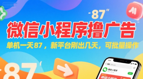 微信小程序看广告，单机一天87，新平台刚出几天，可批量操作，日入5张-大叔网创联盟