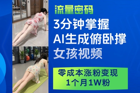 3分钟掌握AI生成俯卧撑女孩视频，零成本涨粉变现，1个月1W粉-大叔网创联盟