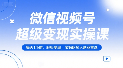 微信视频号超级变现实操课，每天1小时，轻松变现，宝妈职场人副业首选-大叔网创联盟
