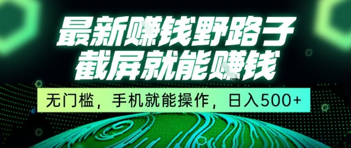 最新野路子截屏就能挣钱，无门槛，手机就能操作，日入5张【揭秘】-大叔网创联盟