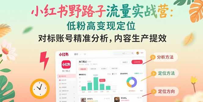 （15423期）小红书野路子流量实战营：低粉高变现定位 对标账号精准分析 内容生产提效-大叔网创联盟