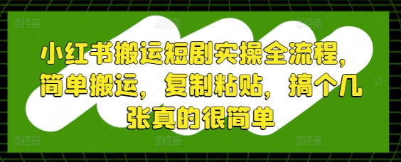 小红书搬运短剧实操全流程，简单搬运，复制粘贴，搞个几张真的很简单-大叔网创联盟