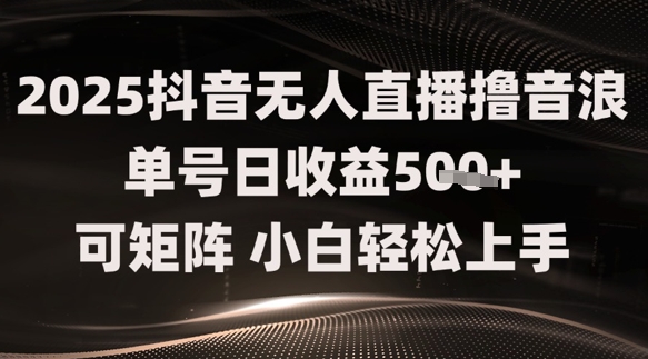 2025抖音无人直播撸音浪单号日收益5张+可矩阵，小白轻松上手-大叔网创联盟