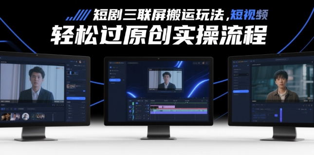 短剧三联屏搬运玩法，短剧搬运轻松过原创实操流程-大叔网创联盟
