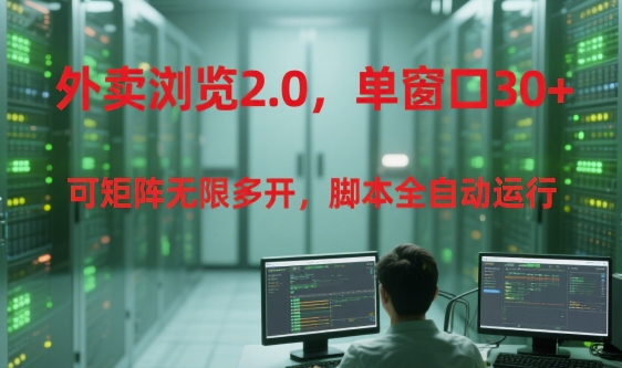 外卖浏览2.0，单窗口30+可矩阵无限多开，脚本全自动运行【揭秘】-大叔网创联盟