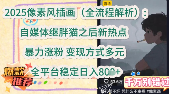 2025像素风插画(全流程解析)：自媒体继胖猫之后新热点，暴力涨粉，变现方式多元，全平台稳定日入多张-大叔网创联盟