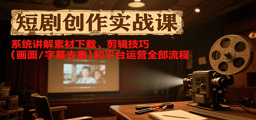 短剧创作实战课，系统讲解素材下载、剪辑技巧（画面/字幕去重）和平台运营全部流程-大叔网创联盟