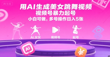 用AI生成美女跳舞视频，视频号暴力起号，小白可做，多号操作日入5张-大叔网创联盟