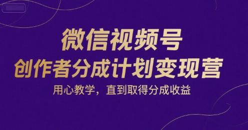 微信视频号创作者分成计划变现营，用心教学，直到取得分成收益-大叔网创联盟