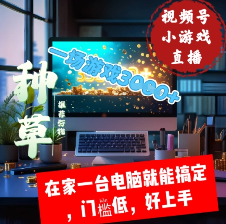 视频号小游戏直播，在家一台电脑就能搞定门槛低，好上手-大叔网创联盟