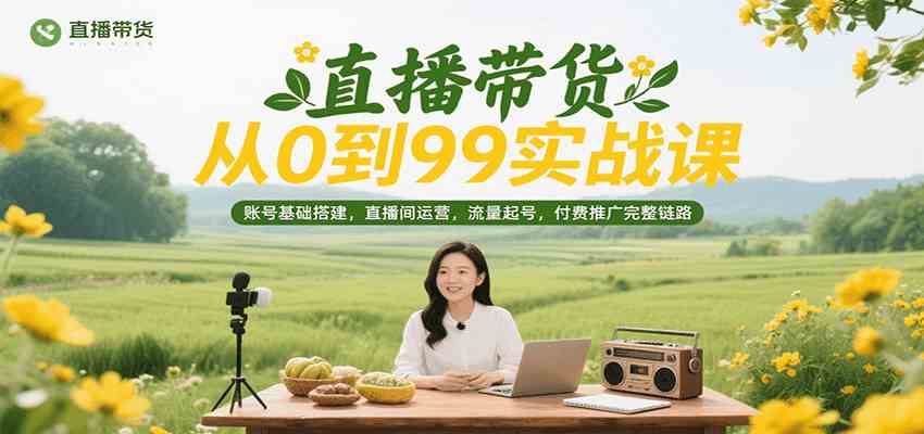 直播带货从0到99实战课，账号基础搭建，直播间运营，流量起号，付费推广完整链路-大叔网创联盟