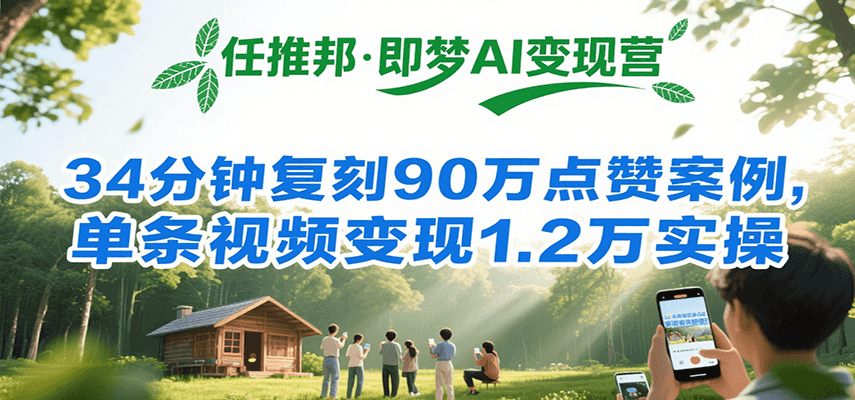 任推邦·即梦AI变现营，34分钟复刻90万点赞案例，单条视频变现1.2万实操-大叔网创联盟