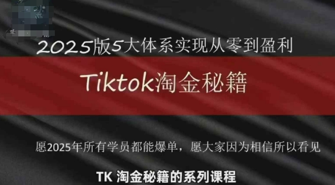 TikTok跨境2025淘金秘籍，​2025TikTok从0到盈利变现-大叔网创联盟