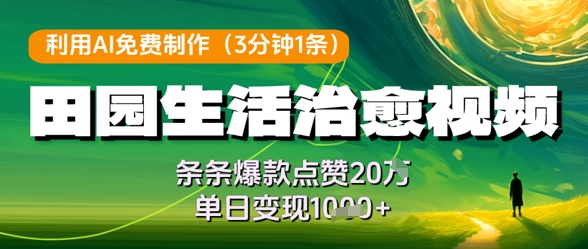 利用AI免费制作田园生活治愈视频，条条爆款点赞20W，单日变现几张-大叔网创联盟