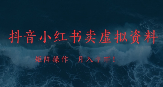 抖音小红书卖虚拟资料，市场需求一直存在，矩阵操作，月入1w+-大叔网创联盟