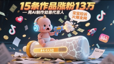 用AI制作幼崽代言人，宝宝的控诉火爆全网，15条作品涨粉13W，单号月入5位数实操教程-大叔网创联盟