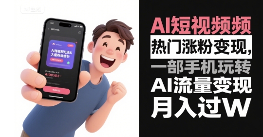 AI短视频热门涨粉变现，一部手机玩转AI流量变现，月入过W-大叔网创联盟