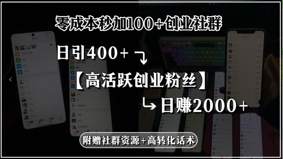 （15456期）零成本秒加100+创业社群，日引400+高活跃创业粉丝，日赚2000+，附赠社…-大叔网创联盟