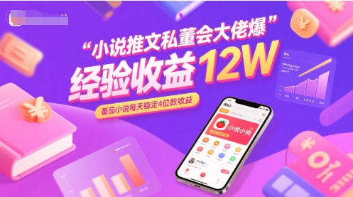 小说推文私董会大佬爆单经验分享收益12W，番茄小说每天稳定4位数收益-大叔网创联盟