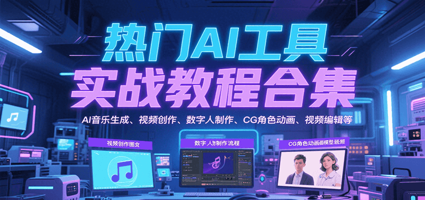 热门AI工具实战教程合集，AI音乐生成、视频创作、数字人制作、CG角色动画、视频编辑等-大叔网创联盟