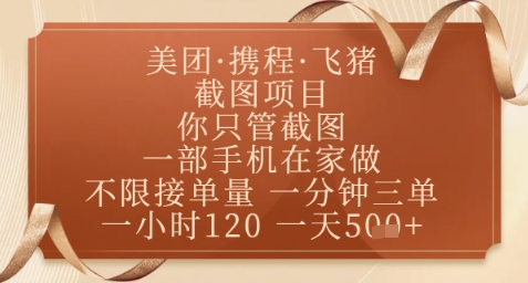 飞猪美团截图项目，你只管截图，一部手机在家做，正规平台无套路，一天5张+【揭秘】-大叔网创联盟