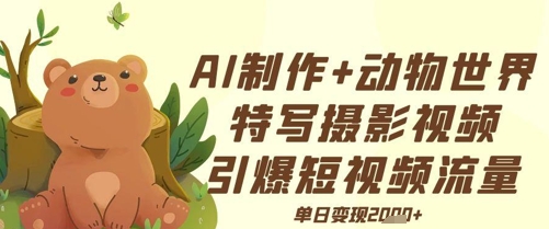 AI制作动物世界特写摄影视频+引爆短视频流量+单日变现多张-大叔网创联盟