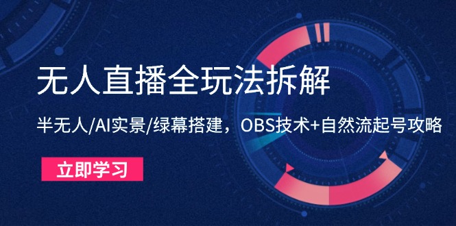 （14684期）无人直播全玩法拆解：半无人/AI实景/绿幕搭建，OBS技术+自然流起号攻略-大叔网创联盟